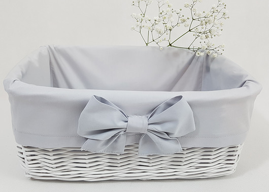 Koszyk wiklinowy DUŻY, szary z kokardką Love White