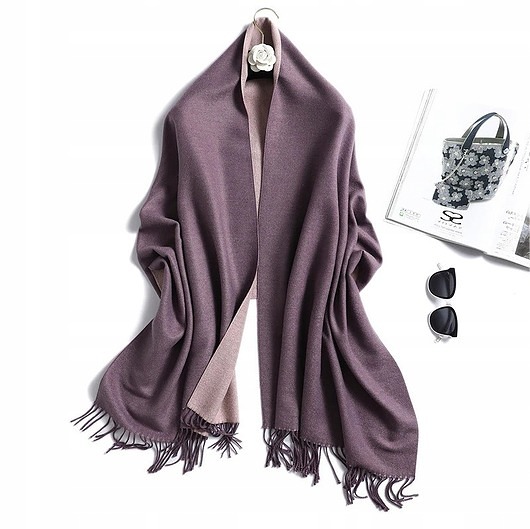 szale damskie SZAL SZALIK DAMSKI 100% KASZMIR FIOLETOWY RÓŻOWY