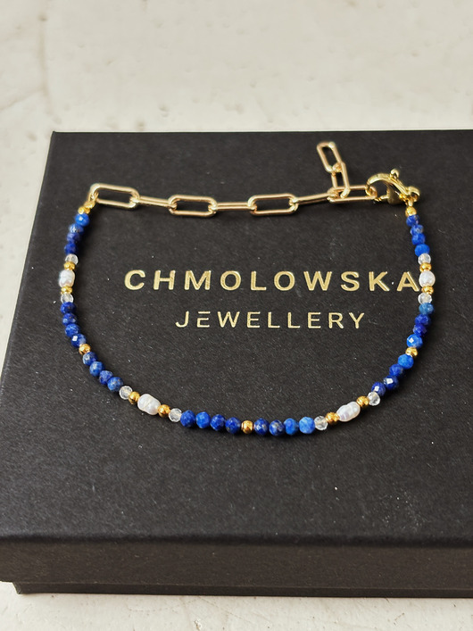bransoletki z kamieni naturalnych Bransoletka Lapis Lazuli, Kryształ Górski, Perły