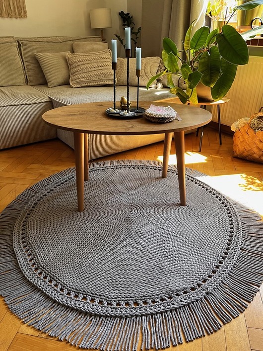 dywany Okrągły dziergany dywan Boho Szary 140 cm