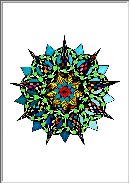 grafiki i ilustracje 53. MANDALA NA OSTRO - szmaragdowa - rysunek, plakat.