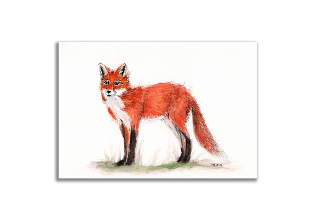 grafiki i ilustracje Obraz ręcznie malowany "Lisek"