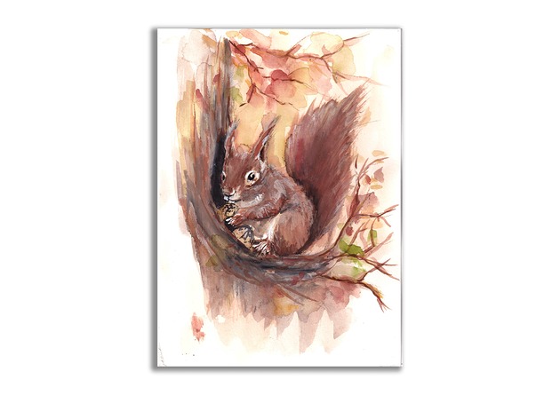 grafiki i ilustracje Obraz ręcznie malowany "Wiewiórka"