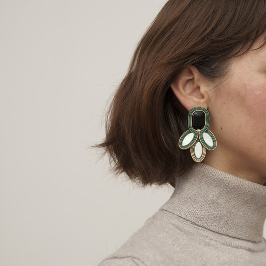 kolczyki soutache Malachitowe duże sztyfty / wkrętki - sutasz