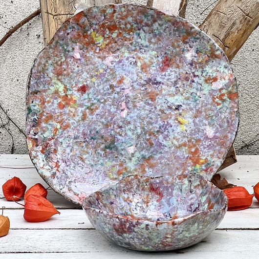 patery i talerze Zestaw talerz i miska łąka kwietna