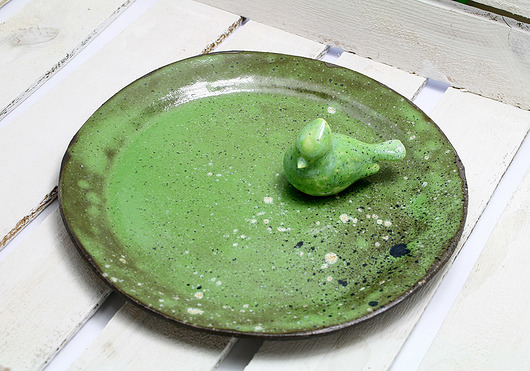 talerz ceramiczny   - zielony + ptaszek Studio Mini Forma