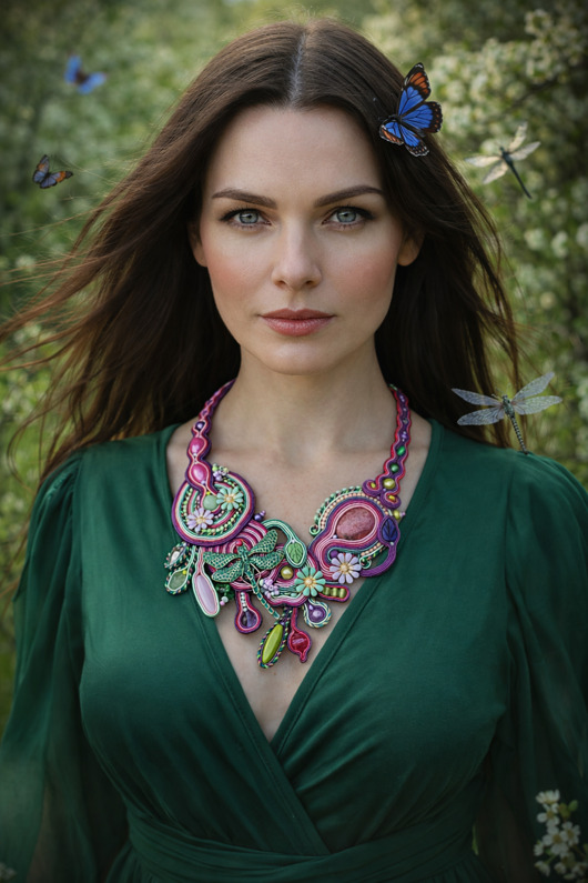 kolie Naszyjnik soutache - Wiosna w Ogrodzie