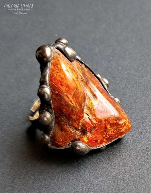 pierścionki - różne Bursztynowy unikat na palcu spektakularny pierścień handmade PREZENT z klasą