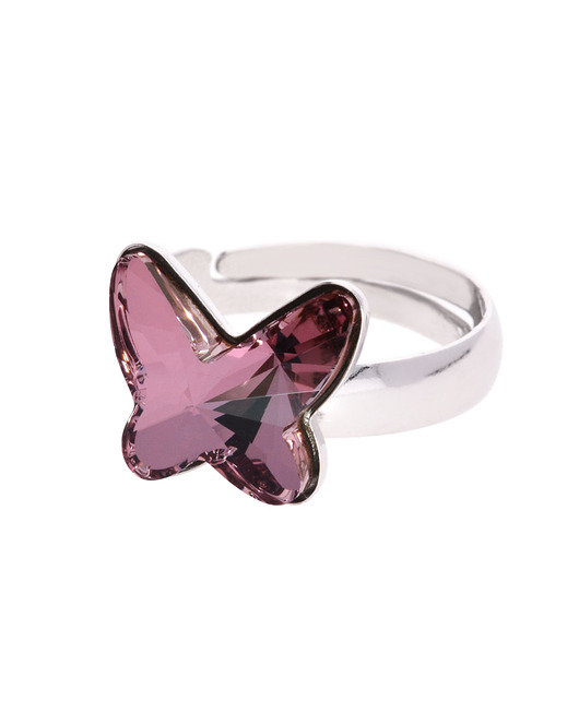 Srebrny pierścionek różowy motyl Swarovski KOM Biżuteria