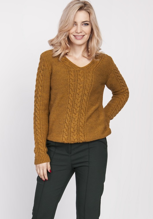 Sweter z dekoltem,SWE186 musztarda MKM MKMswetry