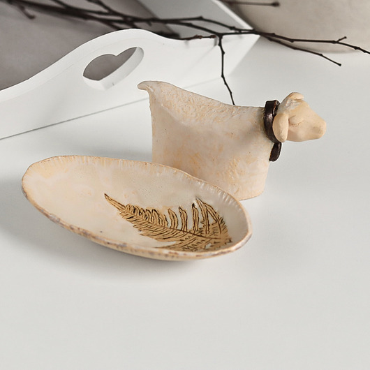 ozdoby wielkanocne Baranek wielkanocny ceramiczny i miseczka komplet