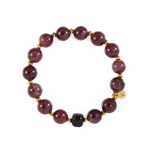 bransoletki z kamieni naturalnych Bransoletka z bordowych kamieni szczęścia - Wersja Pozłacana