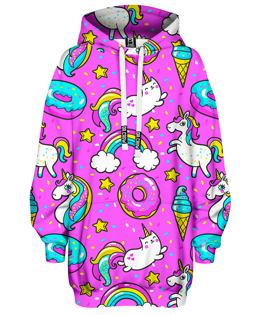 bluza z kapturem damska Bluza Oversize Tunika DR.CROW Unicorn Confetti