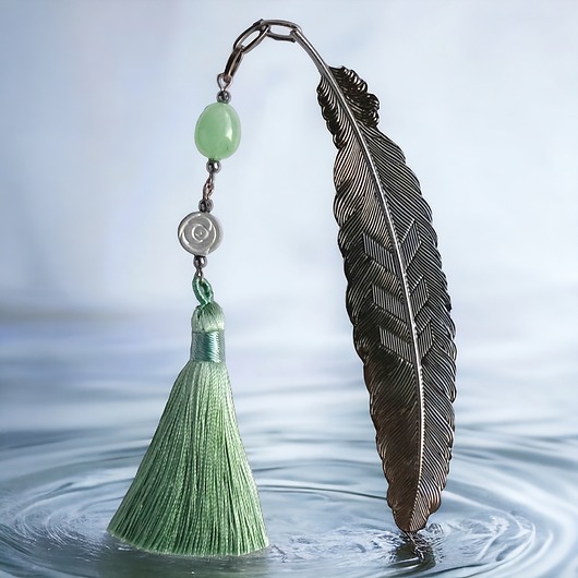 zakładki do książek SPOKÓJ - zakładka LUX - awenturyn zielony, róża z hematytu - zieleń