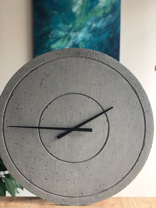 Zegar betonowy Groove Nautral Szary handmade Tesla Home Studio