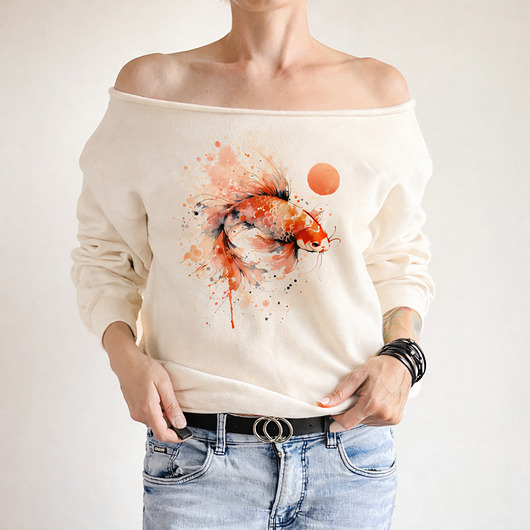 bluza bez kaptura damska Koi pomarańczowy waniliowa bluza cięta