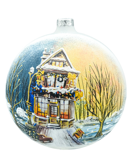 bombki Bombka okrągła: Zimowy domek ze stojakiem