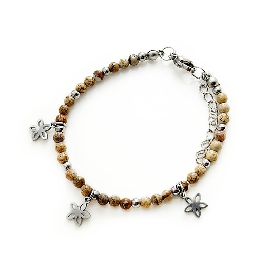 bransoletki z kamieni naturalnych Bransoletka jaspis, kwiatowe zawieszki