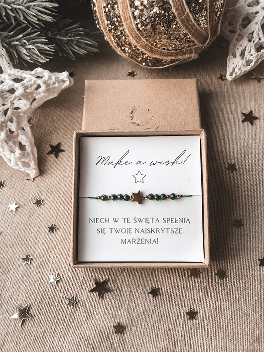 bransoletki z kamieni naturalnych Bransoletka Make a wish zielona z malachitem prezent na Święta