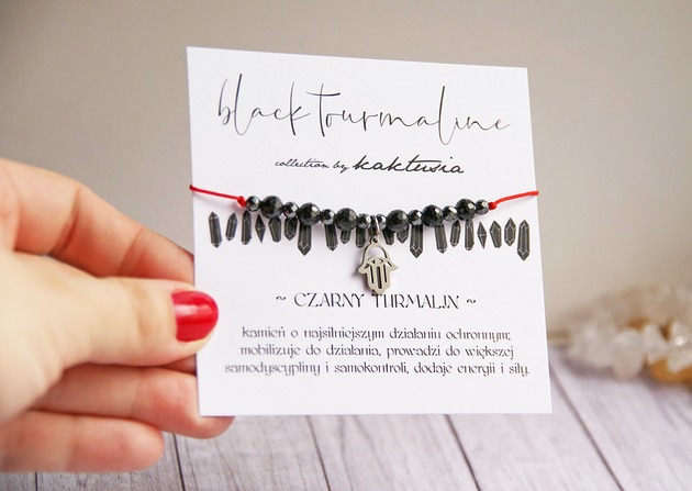 bransoletki z kamieni naturalnych OCHRONNA bransoletka - czarny turmalin, hamsa