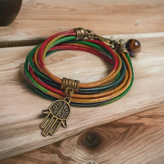 bransoletki skórzane HAMSA - talizman chroniący od zła - GYPSY - skóra