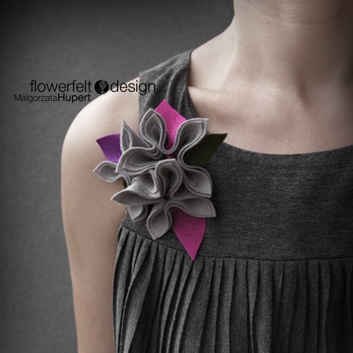 szara z fuksją i oliwką FlowerFelt Design