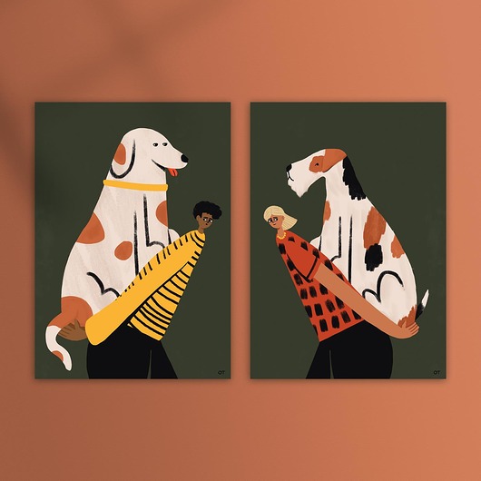 grafiki i ilustracje Spacer z psem - zestaw