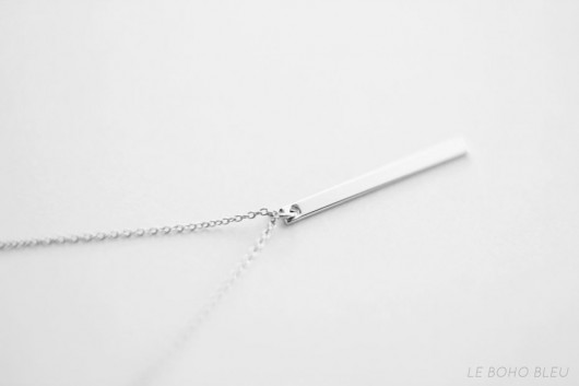 Rhodium Plated Vertical Bar Necklace Le Boho Bleu