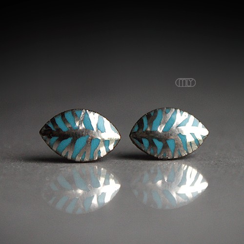 kolczyki ceramiczne Srebrzyste Listki/stal chirurgiczna/