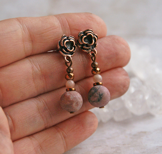 kolczyki z miedzi RODONIT w miedzi - kolczyki - róże