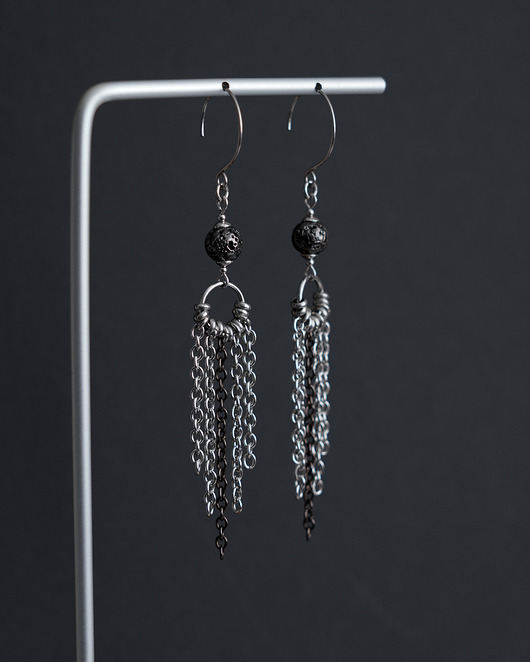 kolczyki srebrne Długie kolczyki ze stali z lawą i łańcuszkami