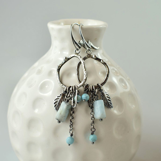 kolczyki srebrne Imperfect - srebrne kolczyki z larimarem