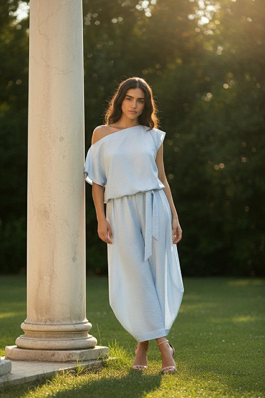 komplety damskie Lato 2026 Komplet Mauiiramię jedwab Baby Blue