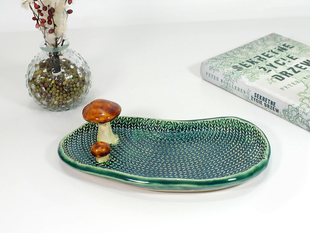pojemniki na biżuterię Ceramiczny talerzyk z grzybkiem - na biżuterię, drobiazgi, przekąski