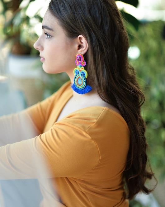 Waikiki- etniczne kolczyki soutache Mró Soutache