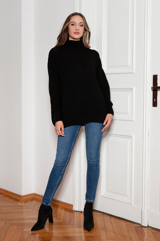 swetry damskie  Sweter oversize z golfem - SWE148 czarny