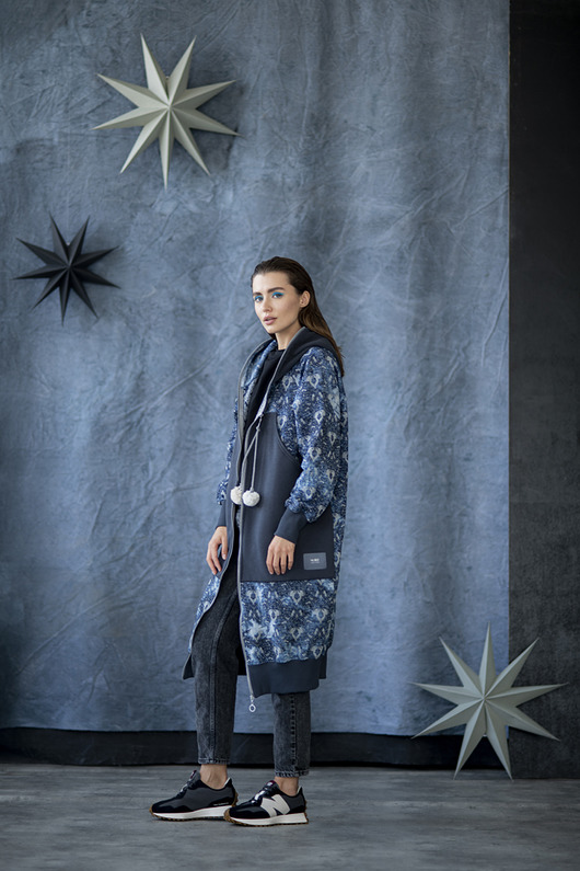 bluza z kapturem damska Płaszcz/Bluza Kangurka Denim