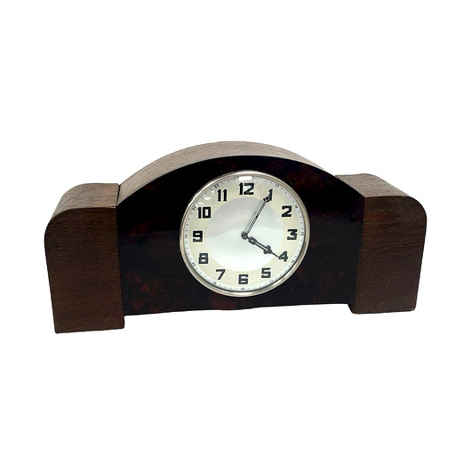 zegary Zabytkowy zegar kominkowy art deco drewno, Niemcy Lata 30. XX wieku