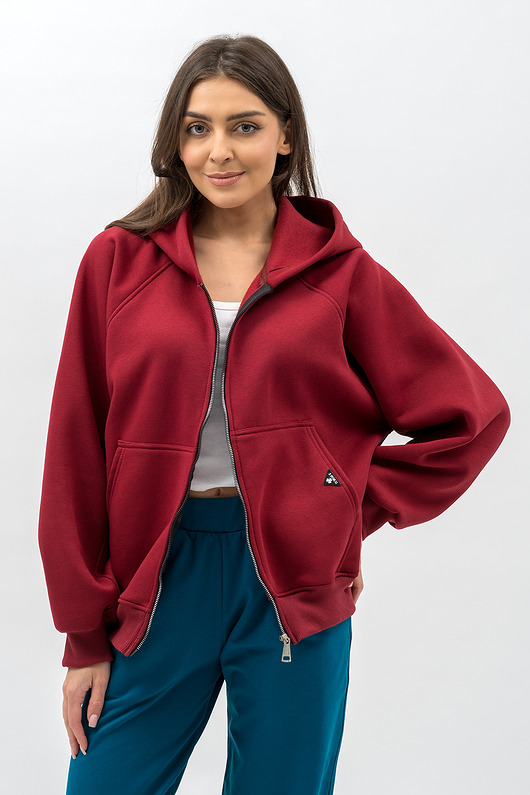bluza z kapturem damska Bluza z kapturem na zamek ,,IKBAL"bordo