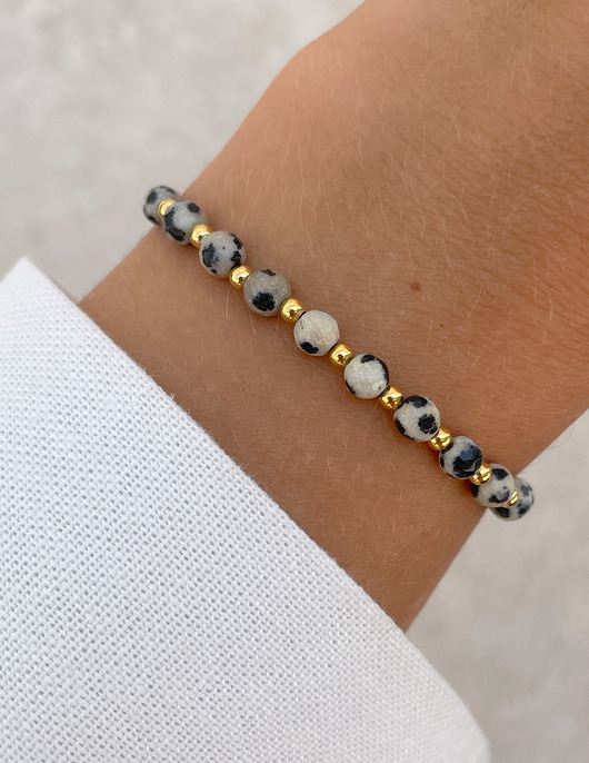 bransoletki z kamieni naturalnych Bransoletka na gumce z jaspisu dalmatyńskiego z hematytem