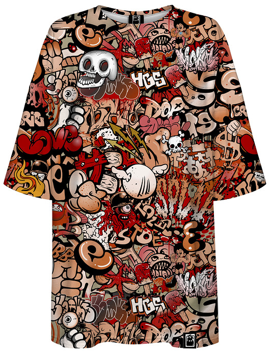 t-shirt damskie DR.CROW T-shirt Damski Oversize Graffiti Skull