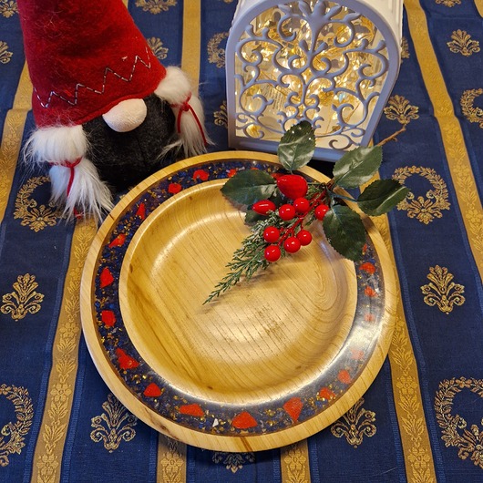 talerze, miski Dekoracyjny drewniany talerz ze smoczym ogniem