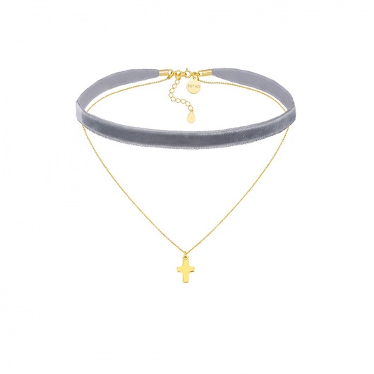 Szary aksamitny choker z łańcuszkiem SOTHO