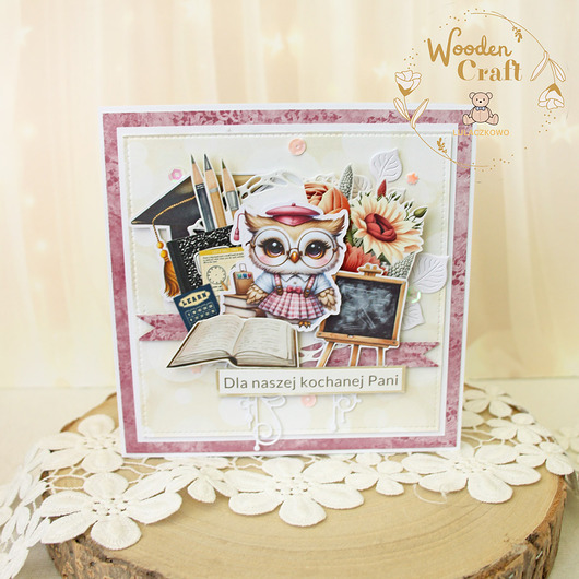 kartki scrapbooking Kartka Zakończenie Roku Szkolnego, dla nauczyciela wychowawcy "Sowa 8"