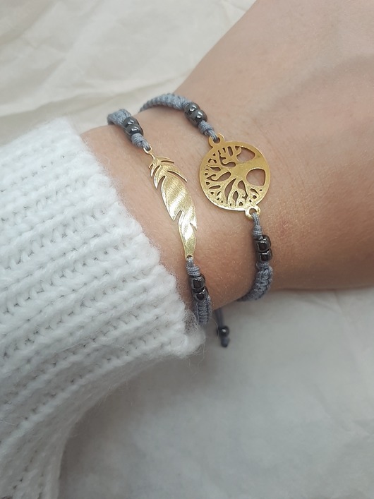 bransoletki na sznurku Piórko + Drzewo Życia -  zestaw KYANE