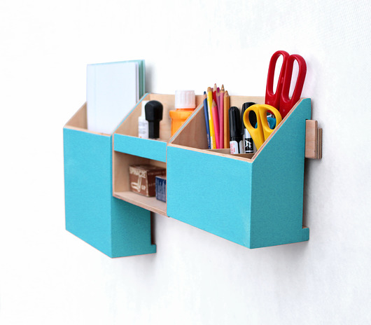 Organizer - zestaw na ścianę - turkusowy Clock Wood Studio