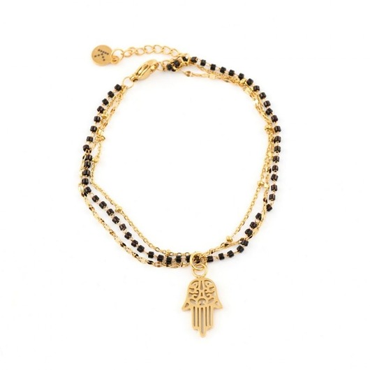bransoletki z kamieni naturalnych Pozłacana bransoletka z Dłonią Fatimy