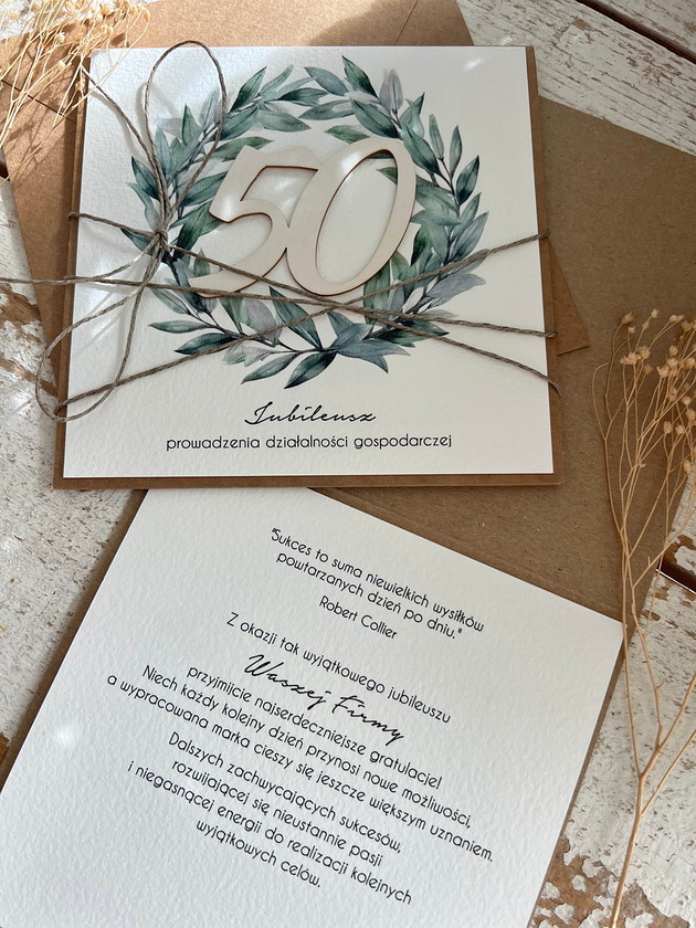 kartki scrapbooking Ręcznie robiona kartka na 50 jubileusz firmy  (50-lecie działalności)