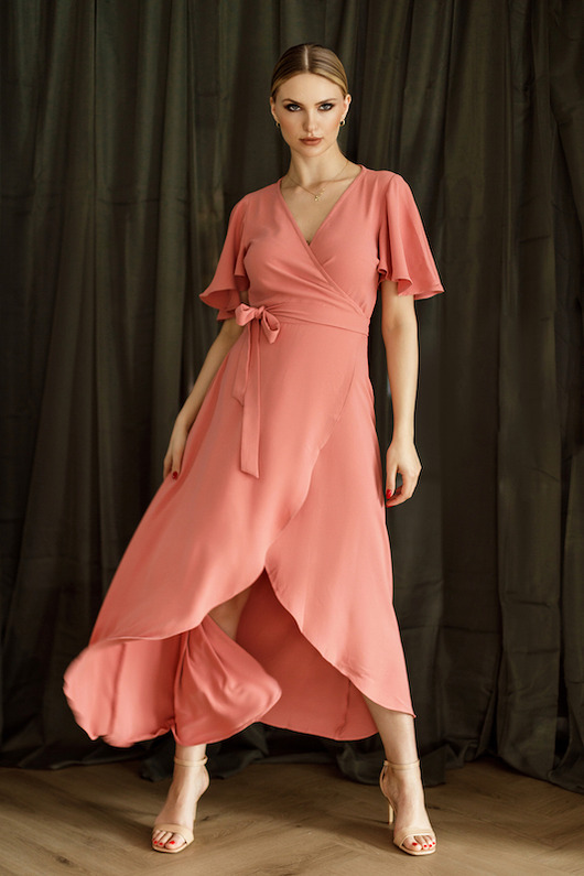 sukienki midi damskie GLOW koral MADE IN WROCŁAW