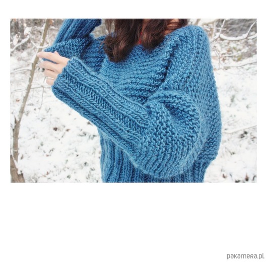 swetry damskie  Niebieski sweter handmade moher z wełną